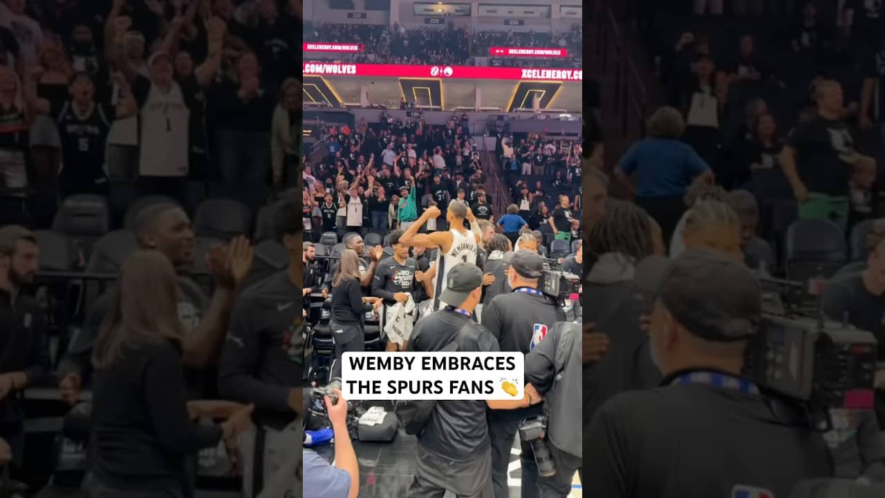 Wemby thanks the Spurs fans in Minnesota after advancing to the Western conference finals 👏