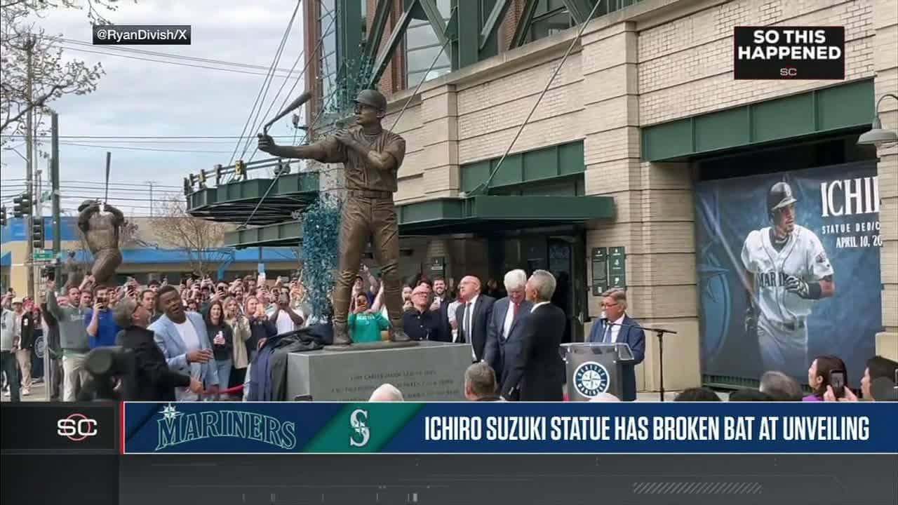 Ichiro Suzuki statue unveiled with bat incidentally broken | SportsCenter