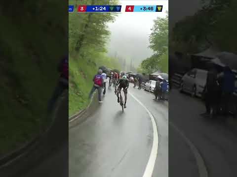 Paul Seixas drops his GC rivals in the rain 🌧️ The Frenchman is pursuing the breakaway alone.