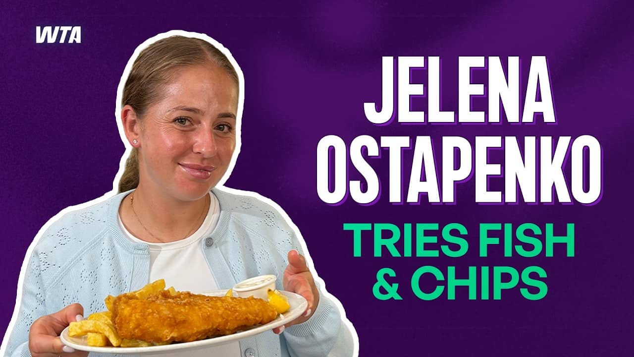 Jelena Ostapenko Tries Fish and Chips for the First Time in Eastbourne 🐟🍟 | WTA Tour Bites