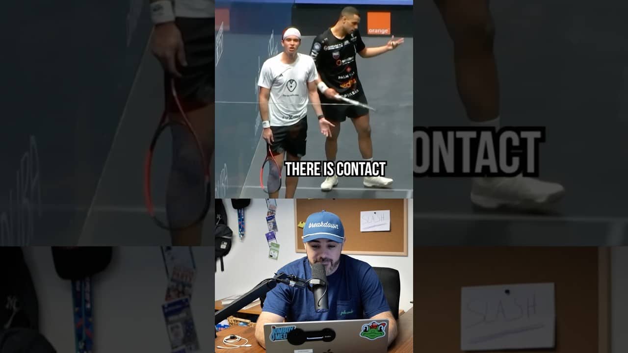 Referee forced to make decisions because squash players keep bumping into one another, a breakdown