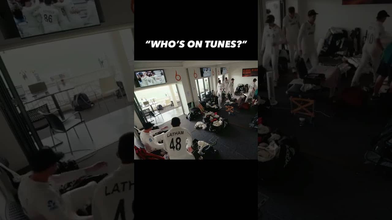 Scenes inside the Black Caps changing room post Test Series victory