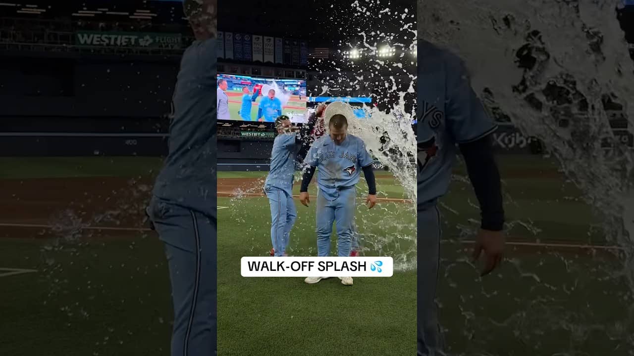 Daulton Varsho’s GRAND splash for a GRAND slam walk-off‼️ #MLB #BlueJays #Toronto