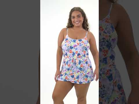 Sporti Plus Size Starlet Printed Tummy Control Swim Dress | SwimOutlet.com