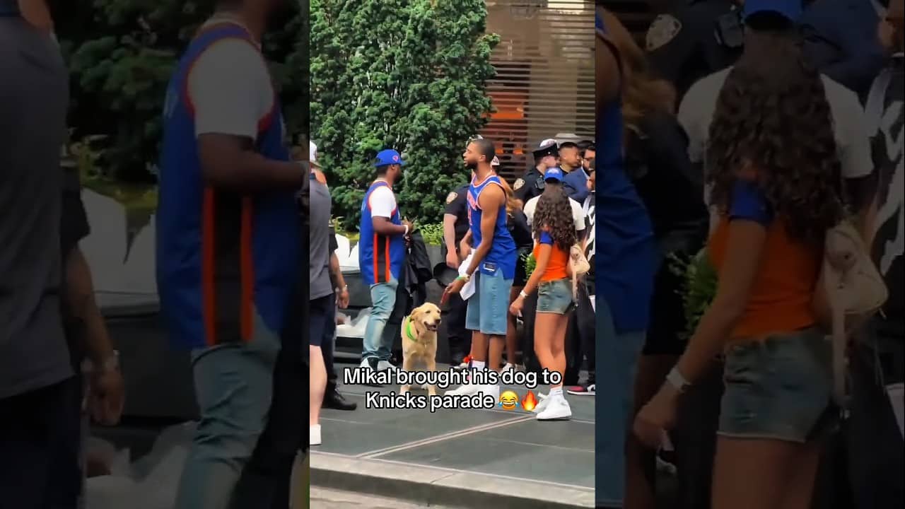 Mikal brought his dog to Knicks Parade😅💙
