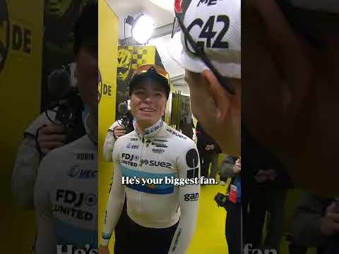 ‘My dad would be happy… he’s your biggest fan’ 🫶 Demi Vollering and Tadej Pogacar share a moment 😅