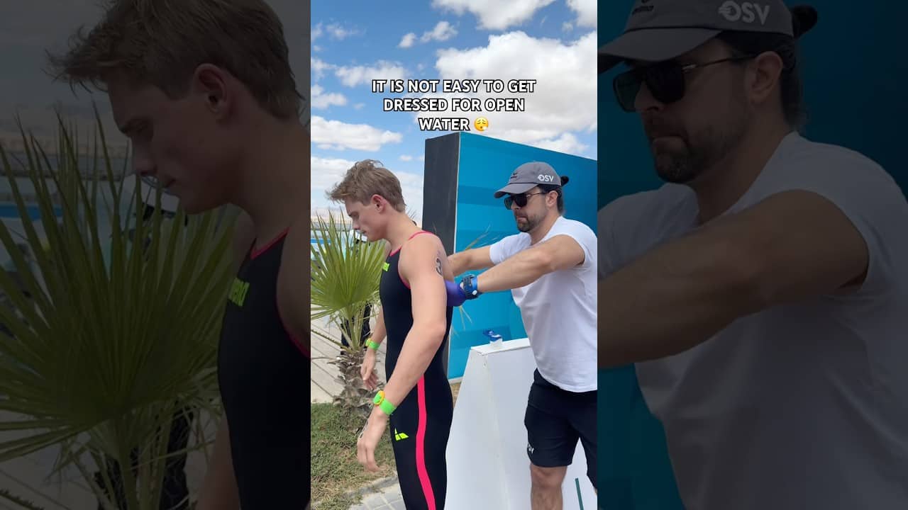The struggle starts already ahead of the race 😅 #openwater #openwaterswimming #grwm #getdressed