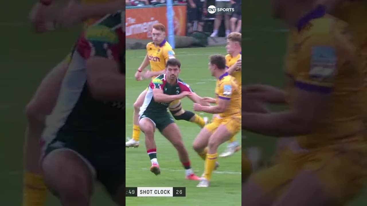 Tommy Freeman scores a spectacular try against Leicester Tigers 👏 | @PREM-Rugby #PREMRugby