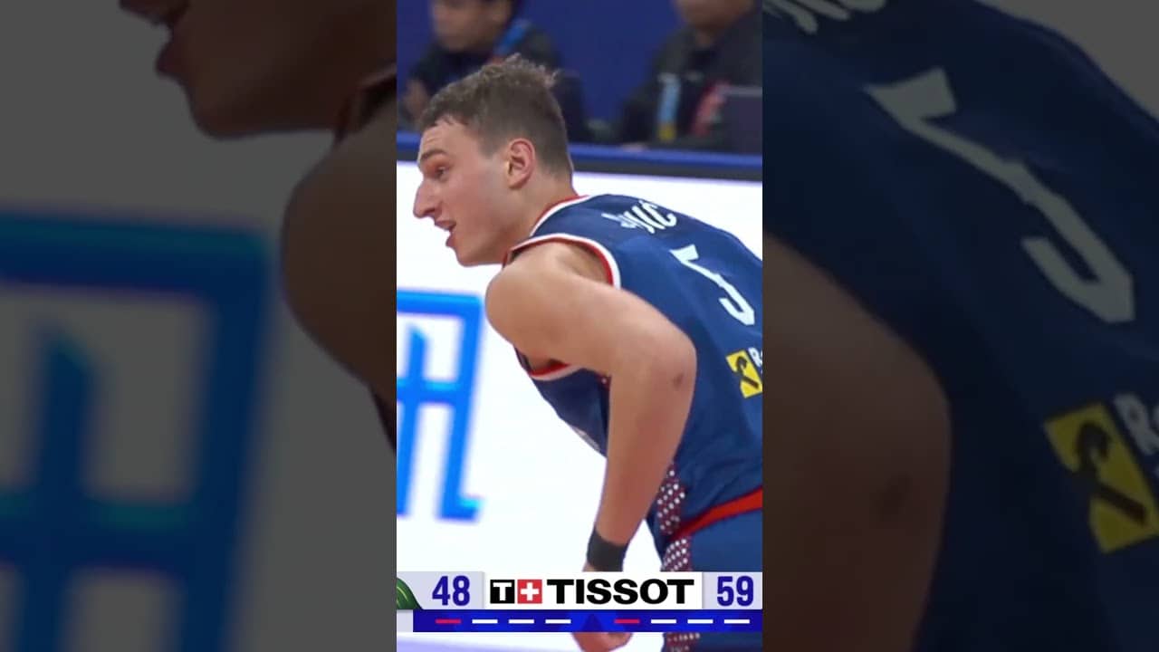 Stefan Jovic with the assist from the logo 🎯 #FIBAWC