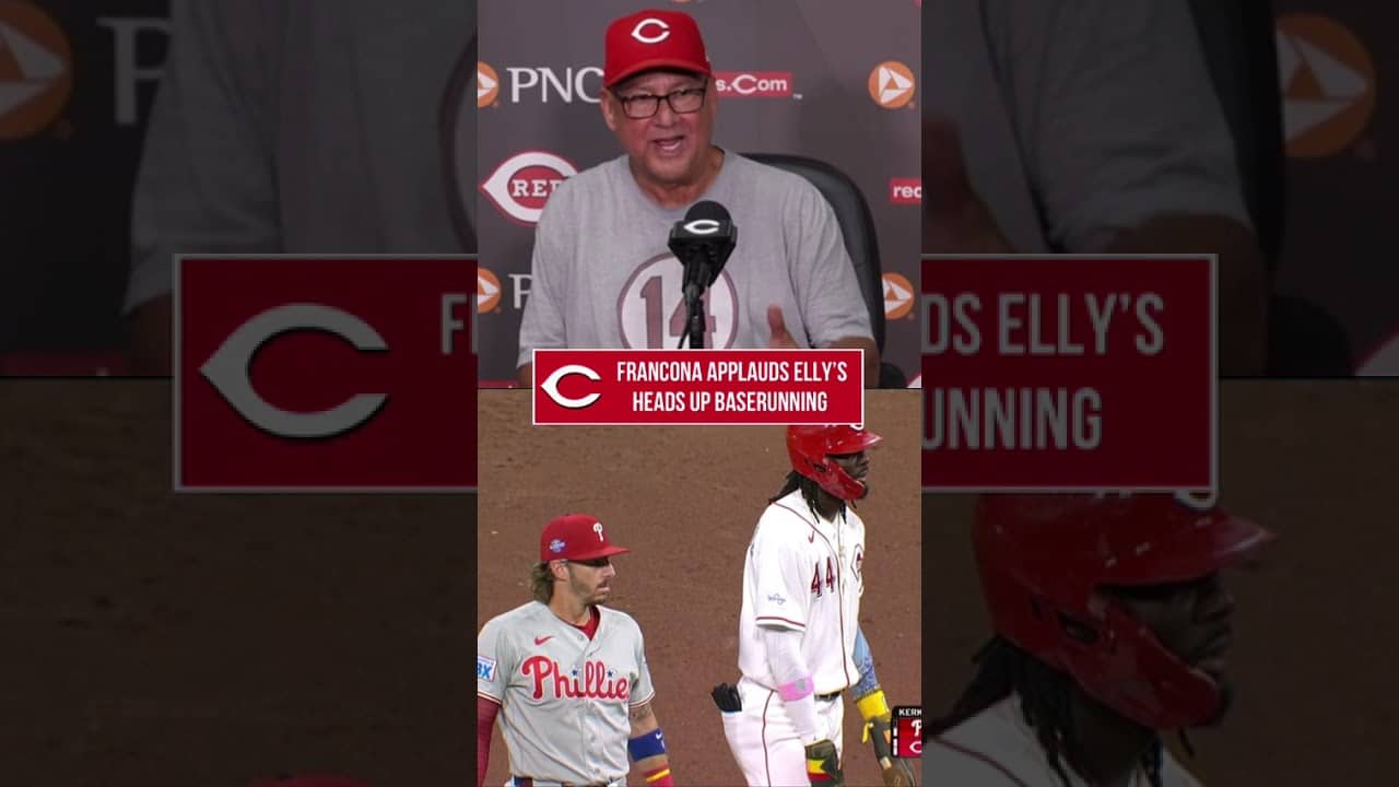 Terry Francona applauds Elly De La Cruz’s for his heads up base running play in the eighth inning.