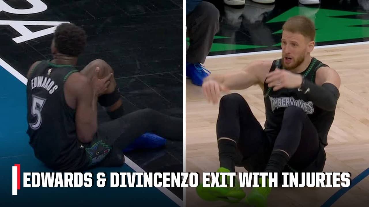 Donte DiVincenzo & Anthony Edwards exit Game 4 vs. Nuggets with apparent injuries | NBA on ESPN
