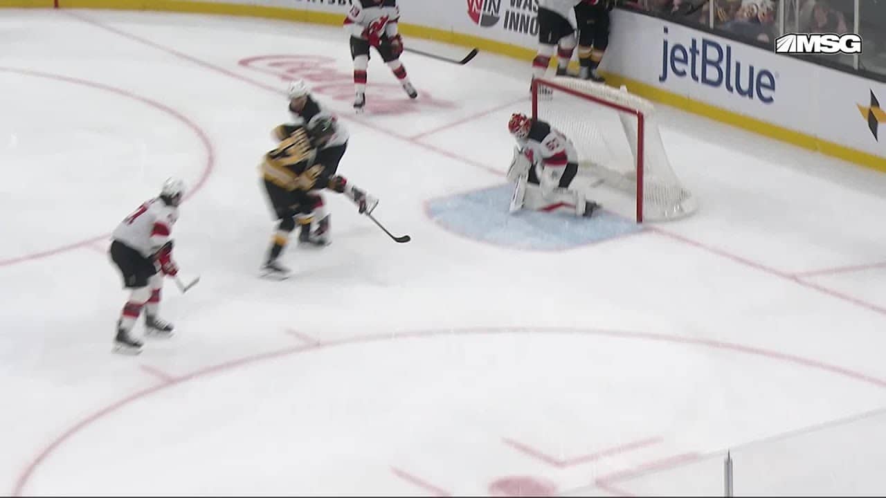 Mark Kastelic scores a goal against the New Jersey Devils