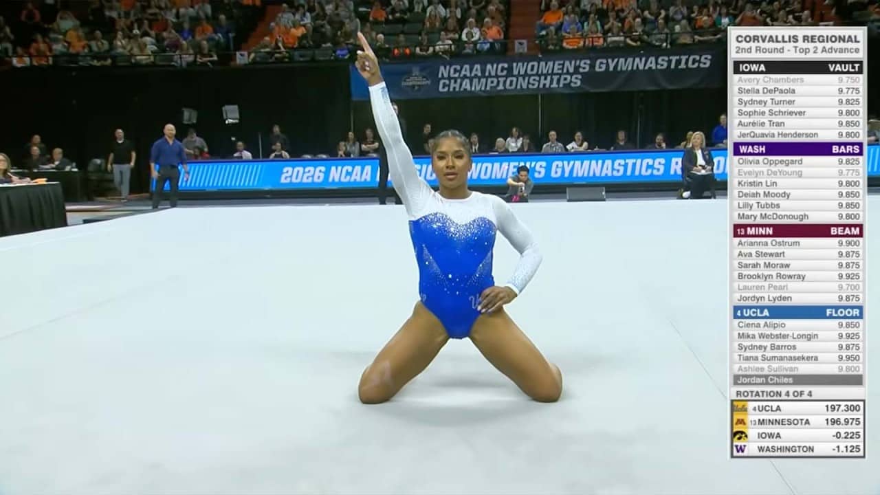Jordan Chiles scores 9.950 on floor in 2026 NCAA gymnastics regionals