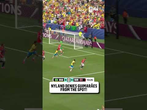 Bruno Guimarães' penalty is SAVED by Norway keeper Ørjan Nyland