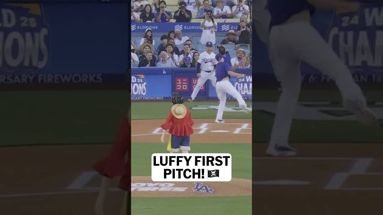 Gomu Gomu Fastball! Monkey D. Luffy threw out the first pitch on One Piece night at Dodger Stadium
