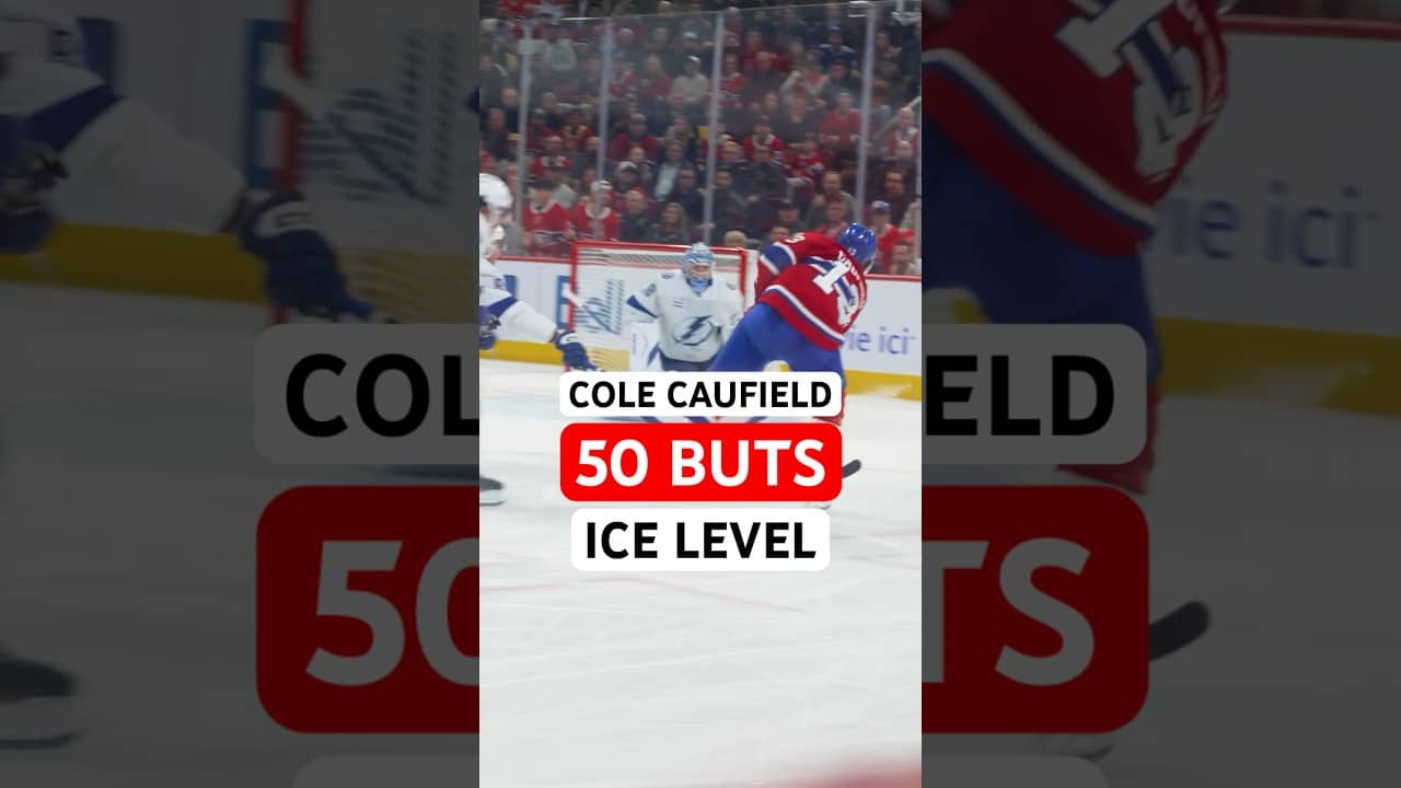 An ice-level angle of Cole Caufield’s 50th goal of the season
