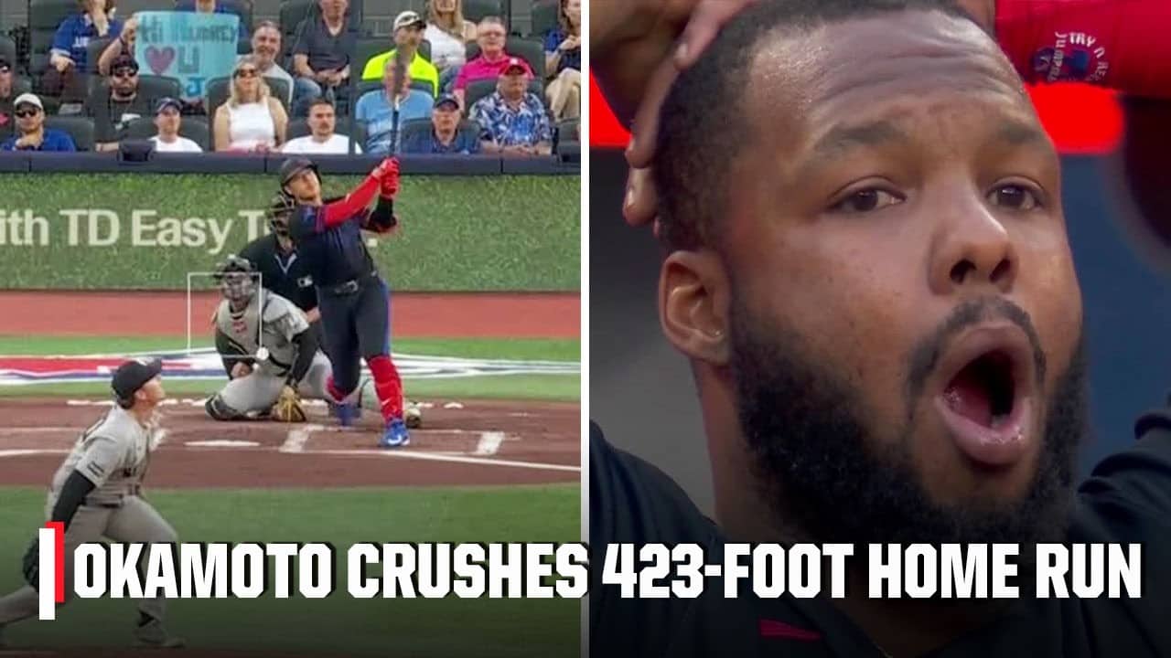 Kazuma Okamoto's moonshot reaches the THIRD DECK & Vladdy can't believe it 🤯 | MLB on ESPN