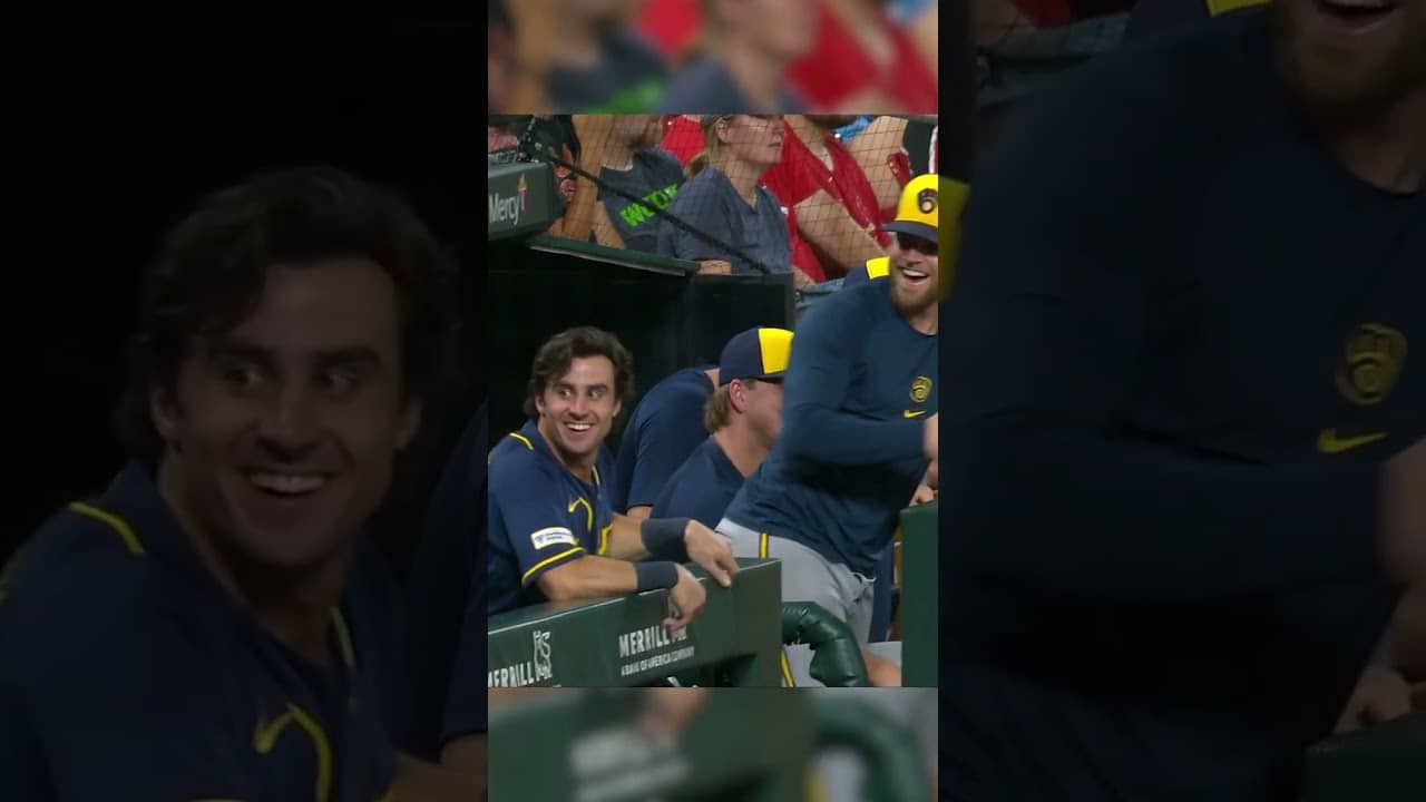 Jackson Chourio went up to the plate hitting left-handed as a dare from the Brewers dugout 😲