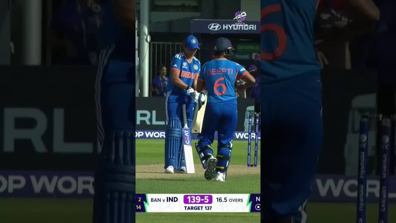 India win 🇮🇳 Deepti Sharma helps India cross the finish line in style 👏 #T20WorldCup