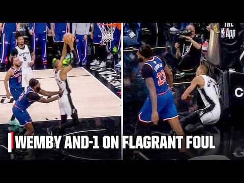 Mitchell Robinson called for FLAGRANT 1 after pushing Wemby in the back on fastbreak | NBA on ESPN