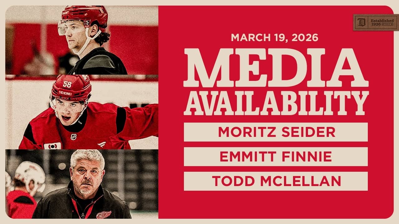 Moritz Seider, Emmitt Finnie, Todd McLellan Morning Skate Media | March 19, 2026