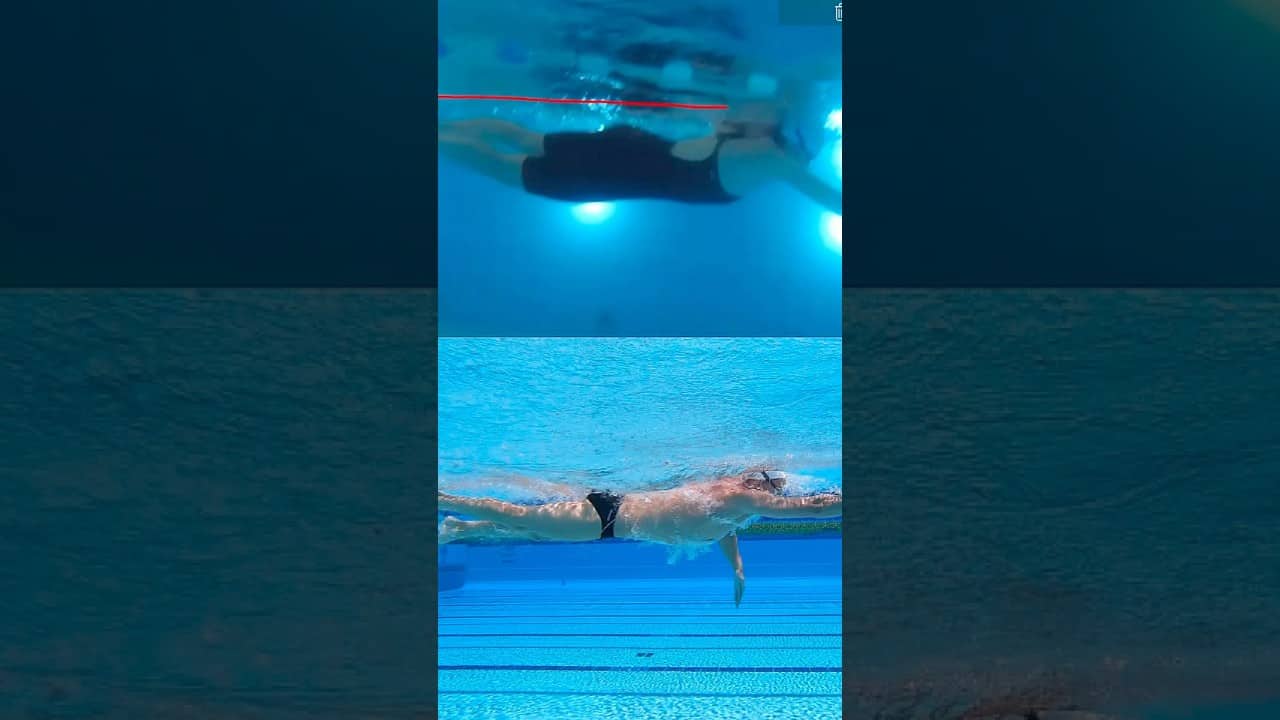 Open the chest. Roll the shoulders back. Press the chest into the water.