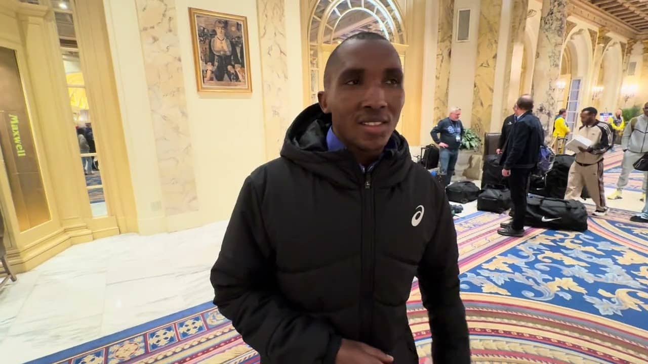 Alphone Felix Simbu talks after running 2nd fastest time in Boston Marathon history: 2:02:47.
