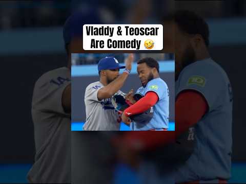 Vladimir Guerrero Jr. and Teoscar Hernández were having a bit of fun between innings 😂💙 #BlueJays