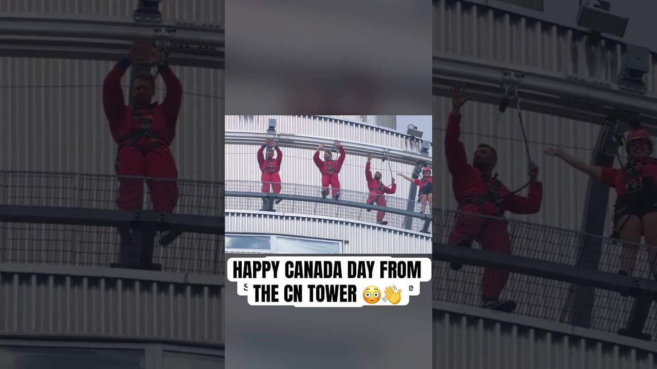 Kevin Pillar, Marco Estrada and Justin Smoak started us off from the CN Tower 😮 #Toronto #BlueJays
