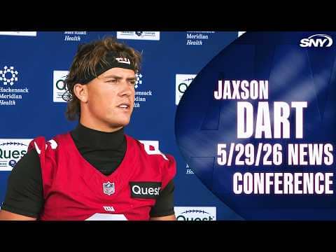 Giants QB Jaxson Dart addresses intro of President, talks with his teammates