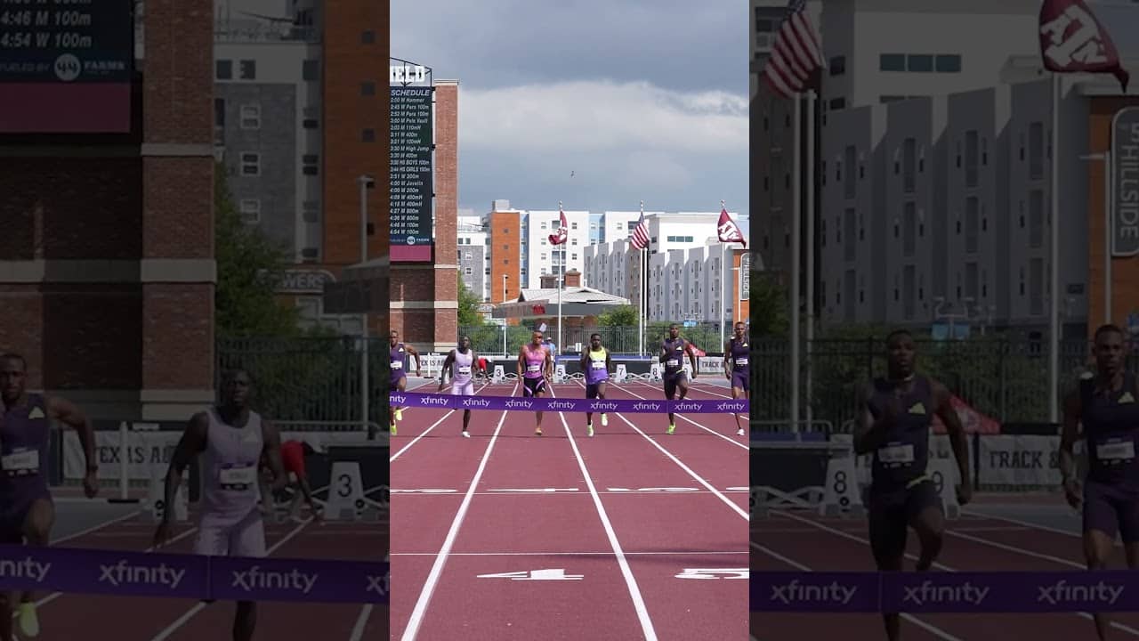 Trayvon Bromell runs 9.85w to lead SEVEN men to sub-10 performances in the 100m 🤯🔥 #usatf #track