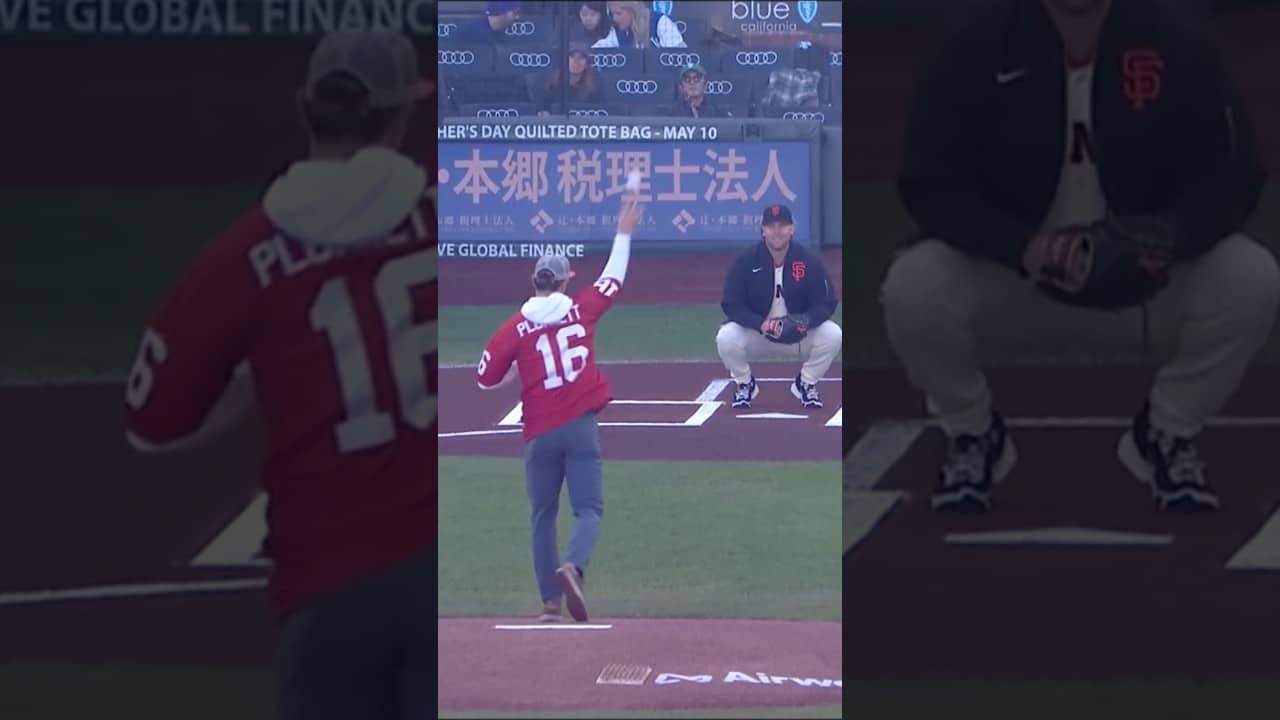 Andrew Luck throws a first pitch that is riiight on the money 🎯