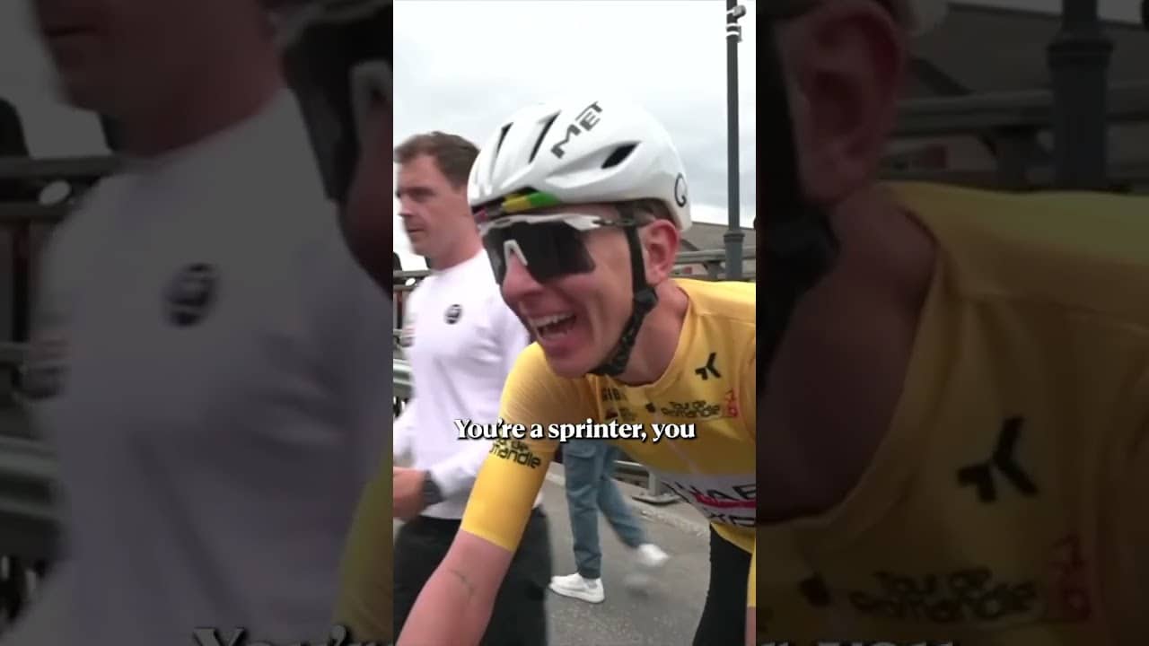Proof that Tadej Pogacar is human 😅 Even the cycling greats run out of breath sometimes!