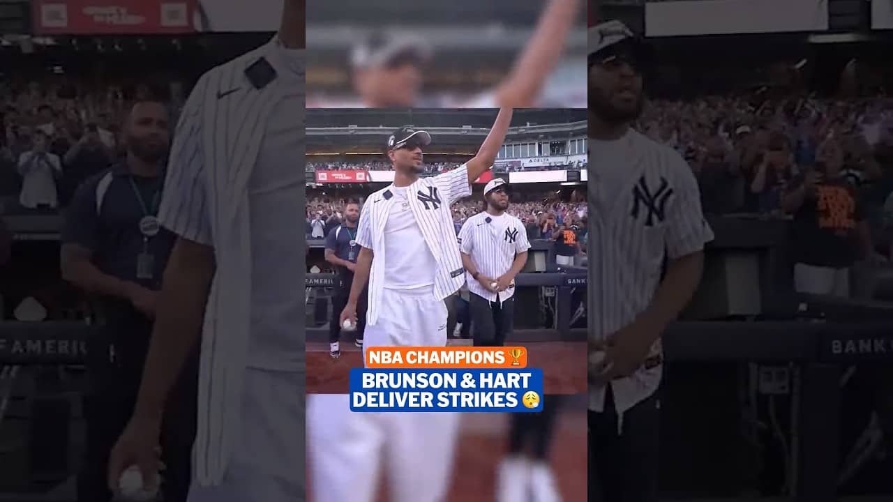 Knicks stars Jalen Brunson and Josh Hart toss out first pitches at Yankee Stadium! 🤩