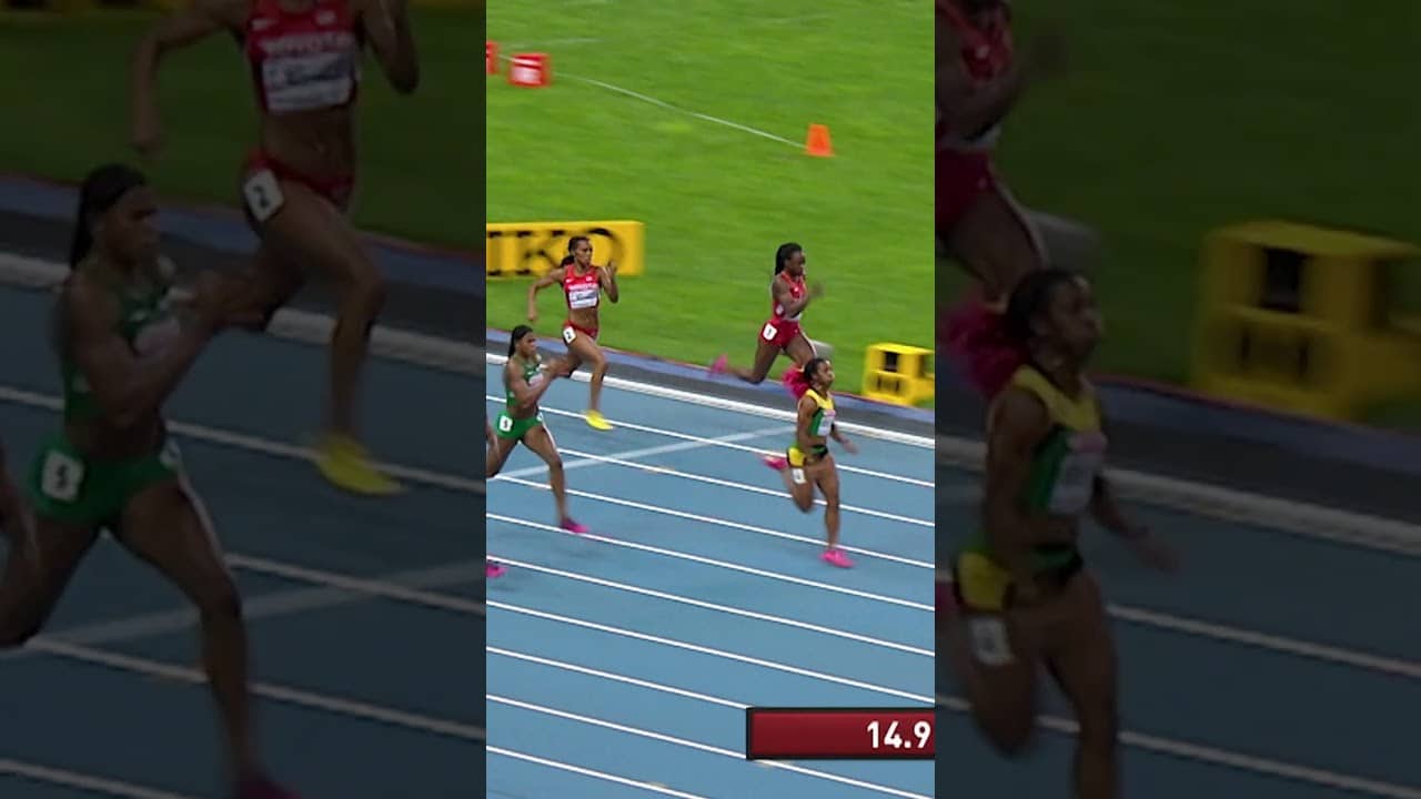 Shelly-Ann Fraser-Pryce completes the first women's sprint treble at the 2013 #WorldAthleticsChamps