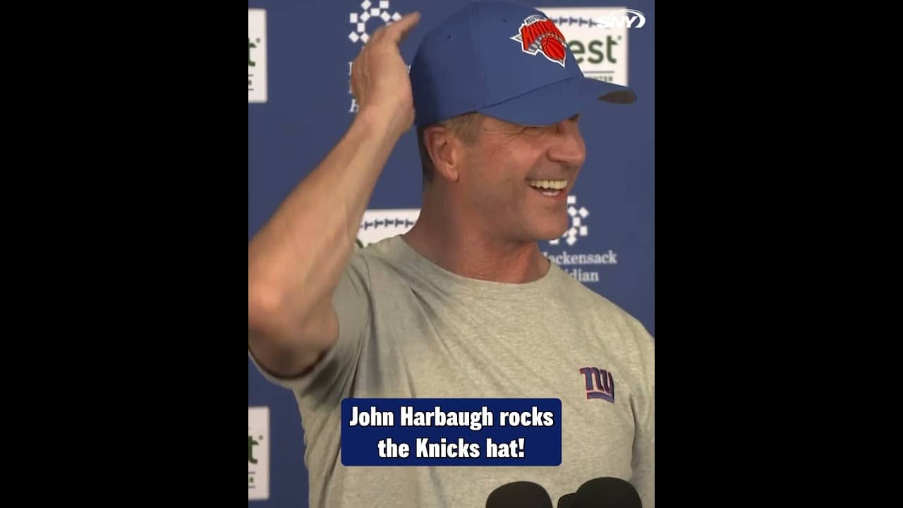 Giants HC John Harbaugh pulls out the Knicks hat during OTAs 🔥 "Let's Go Knicks!"