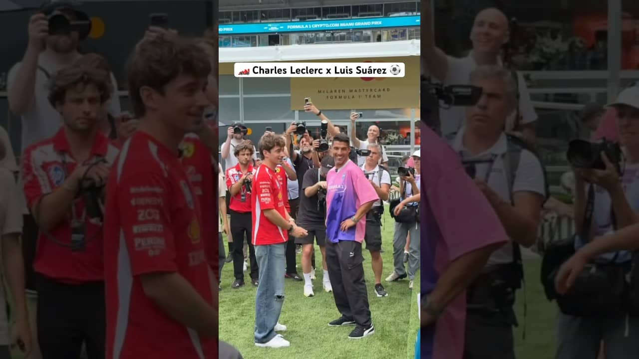 Charles Leclerc and Luis Suárez link up at F1 Miami 🏎️⚽️