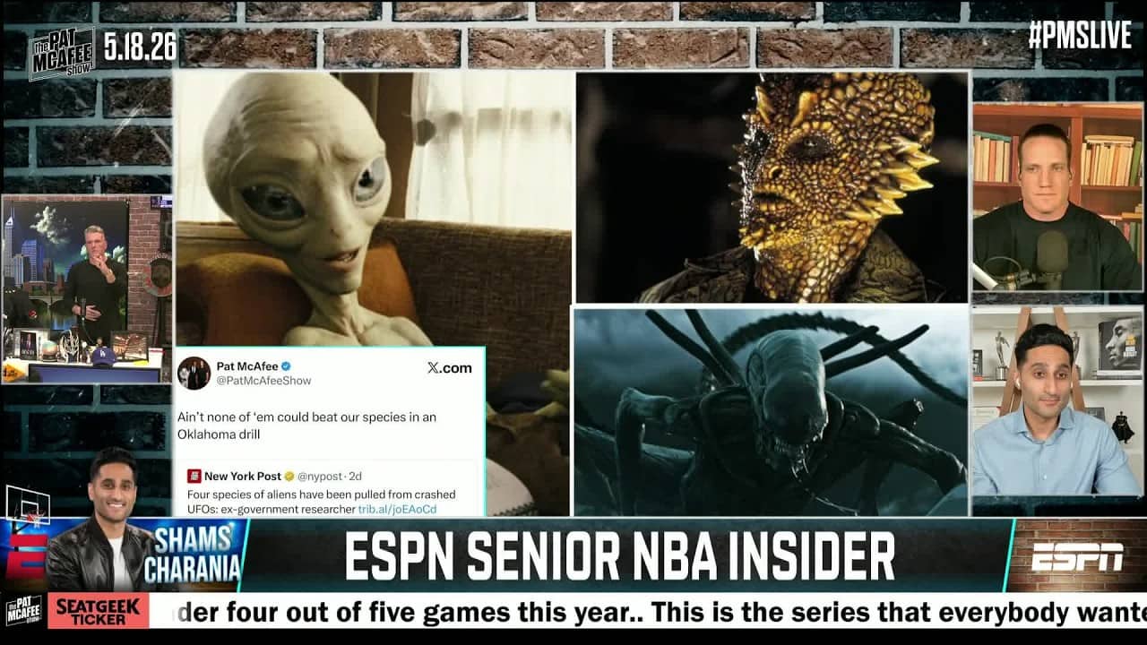 Things get OUT OF THIS WORLD when Shams Charania discusses Alien life w/ The Pat McAfee crew 🛸👀