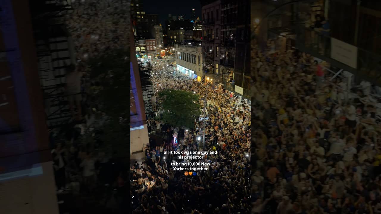 SCENES in NYC as the Knicks won their first championship in 53 years 🏆💙🧡(via: dini_inabottle/IG)