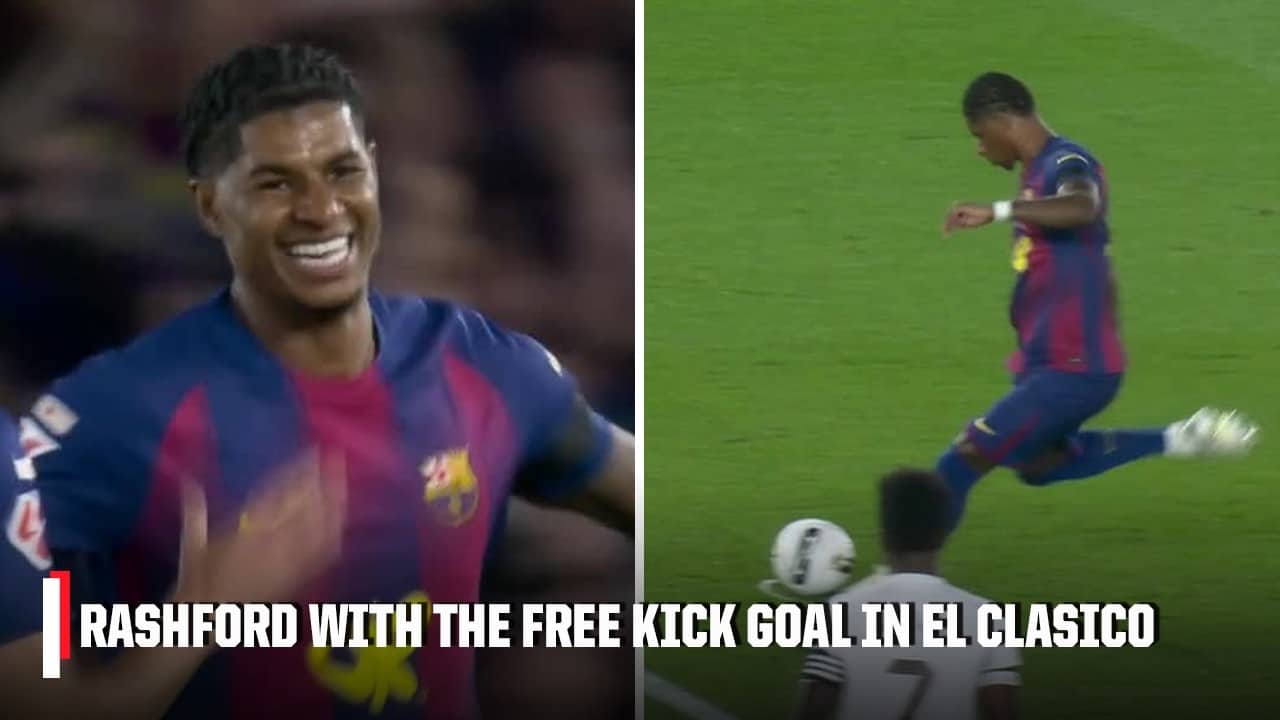 FREE KICK GOAL 🔥 Barcelona strikes first in El Clasico after Marcus Rashford's shot 🤯 | ESPN FC