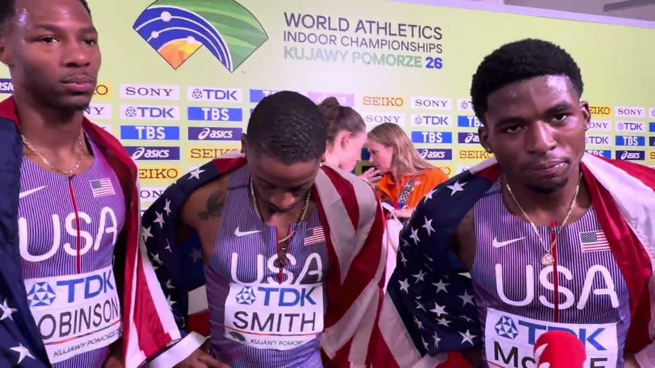 U.S. Men's 4x400m Relay Team After Winning Gold At 2026 World Indoor Championships