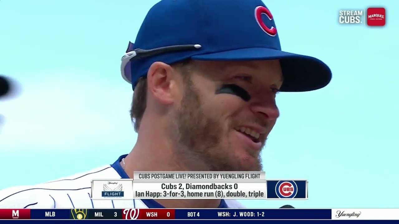 Ian Happ reacts to his go-ahead triple that sealed Cubs’ 10th straight home win | MLB on ESPN