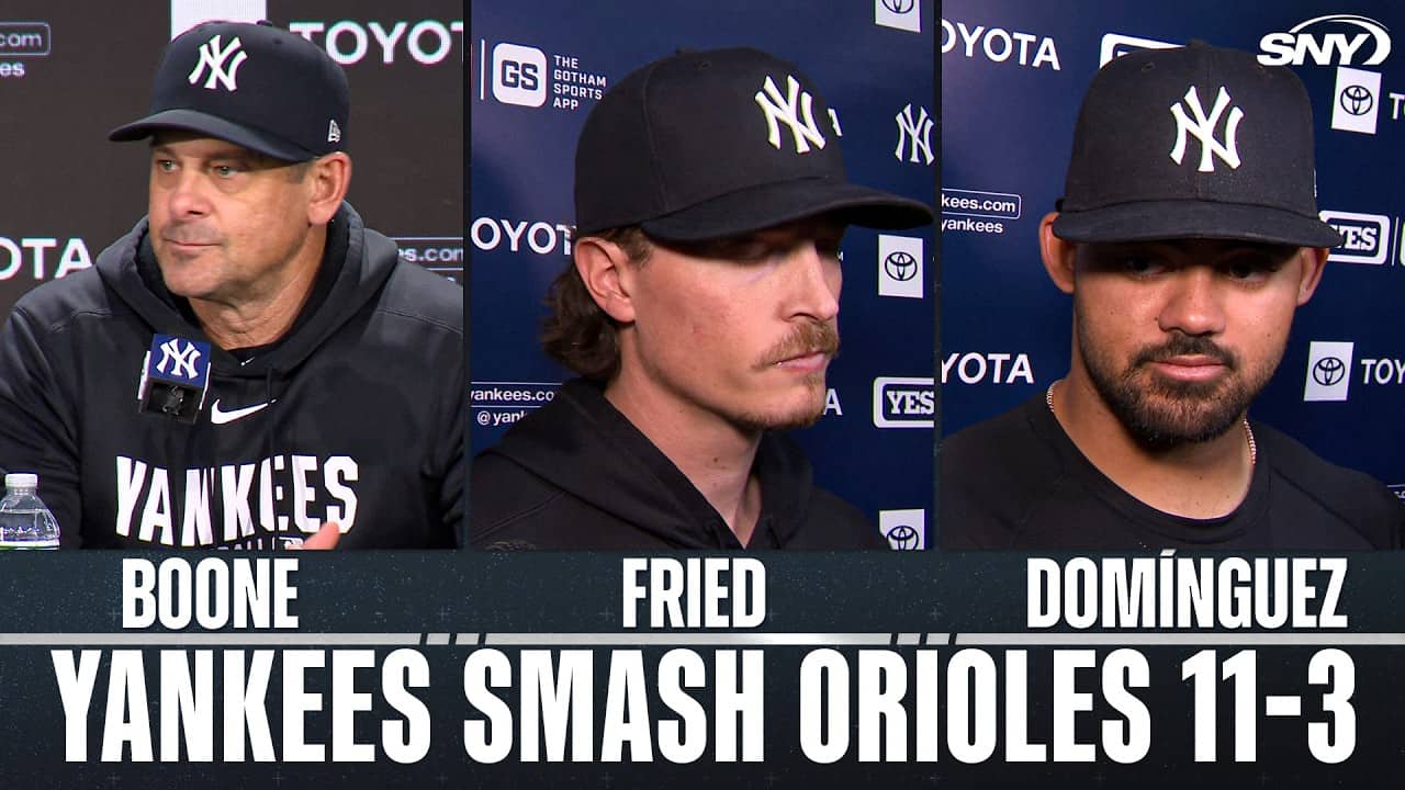 Aaron Boone, Max Fried, Jasson Domínguez, and Ben Rice discuss Yankees’ 11-3 win over Orioles