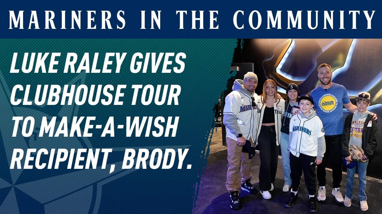 Make-A-Wish Recipient Brody Tours Mariners Clubhouse with Luke Raley.