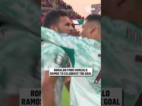 Cristiano Ronaldo goes to celebrate with Gonçalo Ramos after scoring for Portugal 🇵🇹