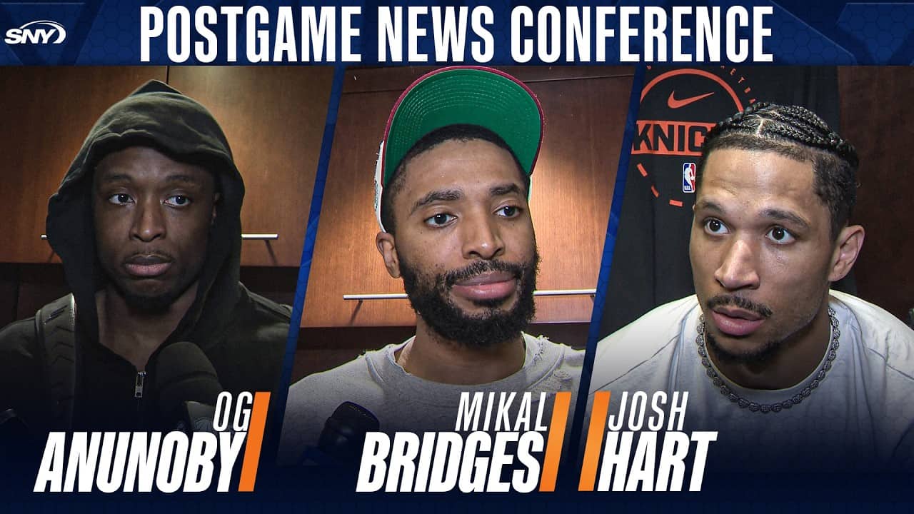Josh Hart, OG Anunoby & Mikal Bridges discuss the Knicks dominant performance in Game 1 vs the 76ers