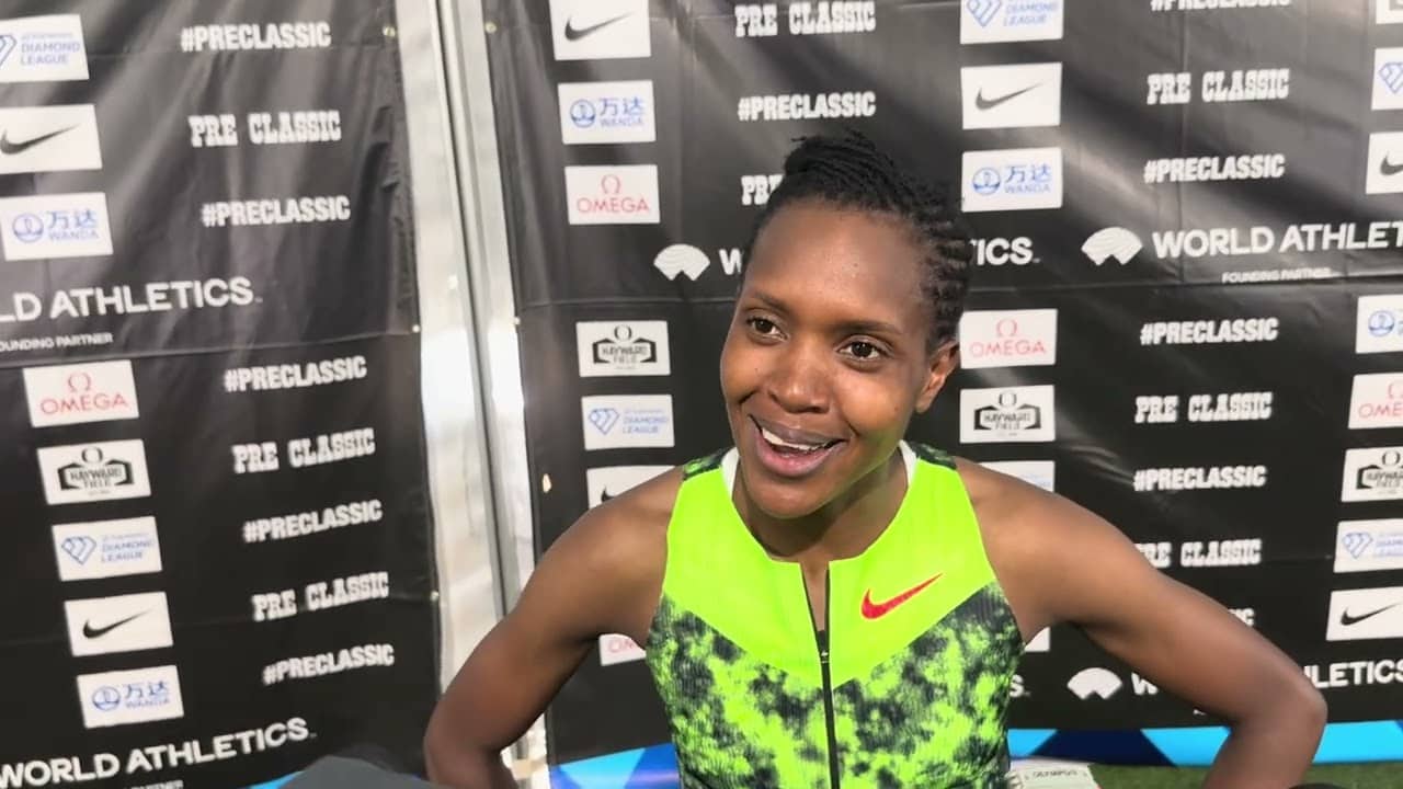Faith Kipyegon post race at Prefontaine Classic