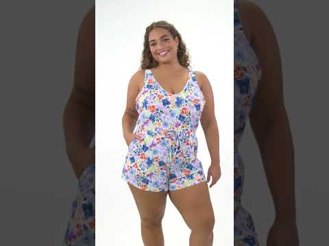 Sporti Plus Size Starlet Printed Tummy Control Swim Romper | SwimOutlet.com