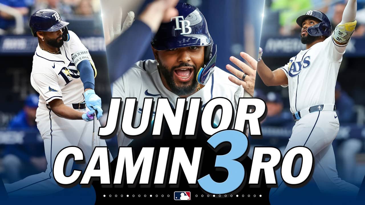 Junior Caminero mashes THREE HOME RUNS for the Rays! 🤯☀️ (1,152 feet of home runs!)