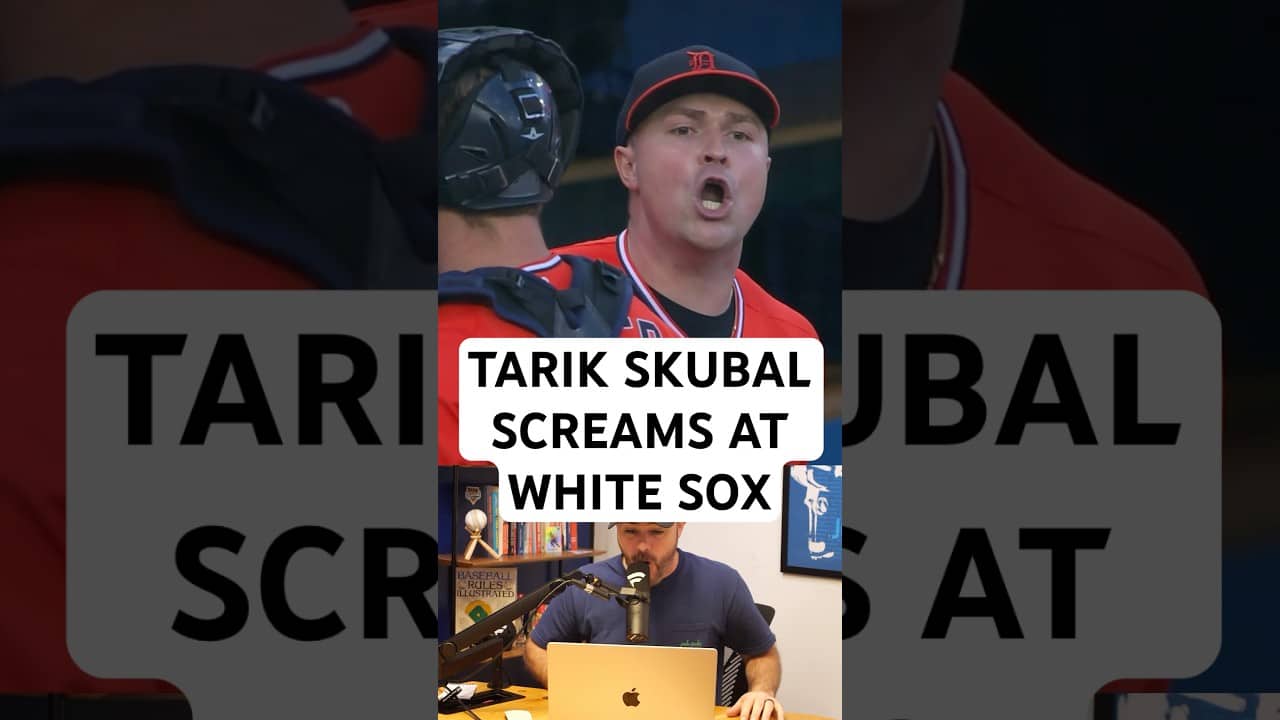 Tarik Skubal yells at the White Sox dugout for relaying signs to the batters, a breakdown